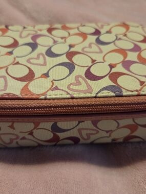 Rare Vintage Coach Signature Heart Print Zip Jewlery Case - Pink Purple